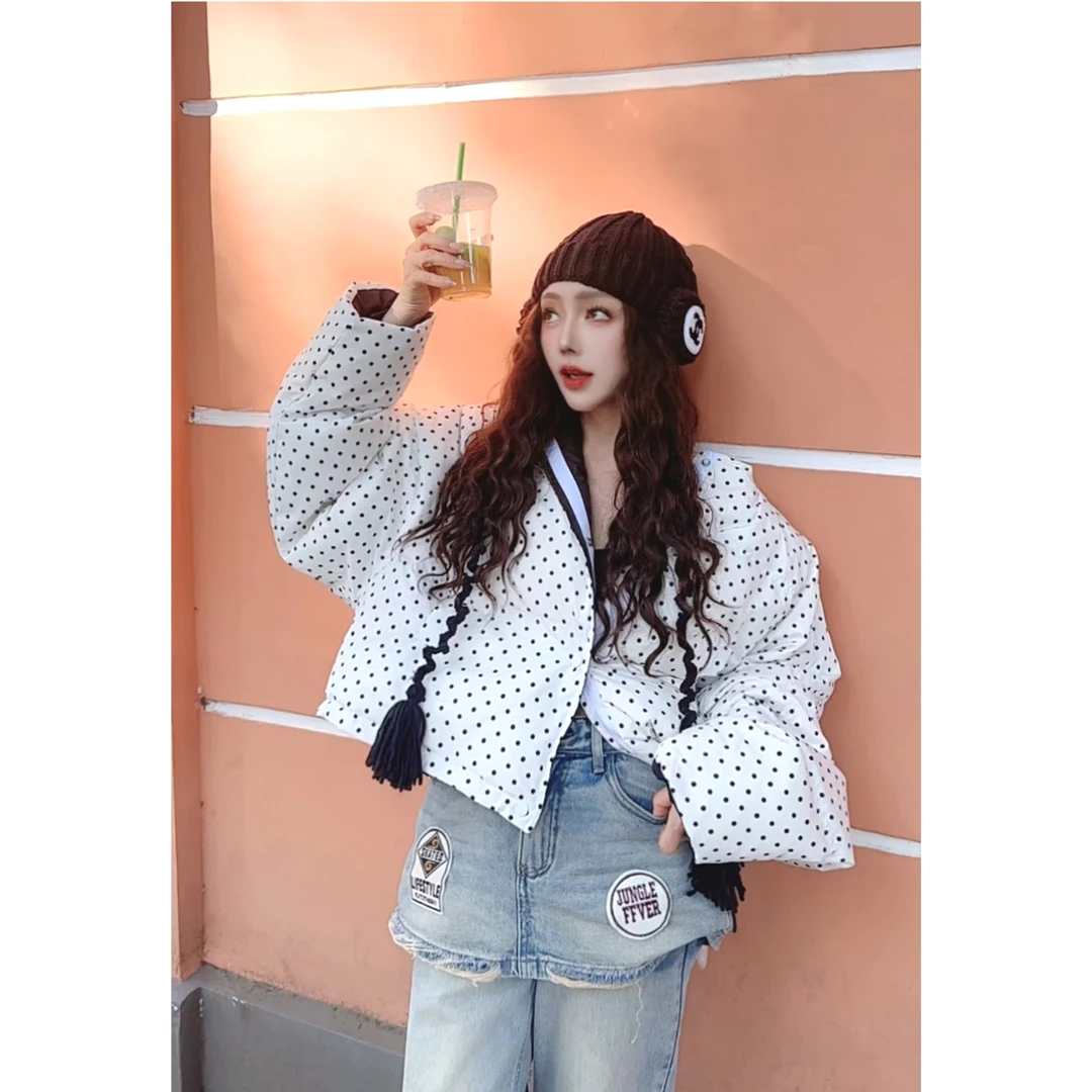 2024年秋季新款时尚百搭波点加厚长袖厚外套7878