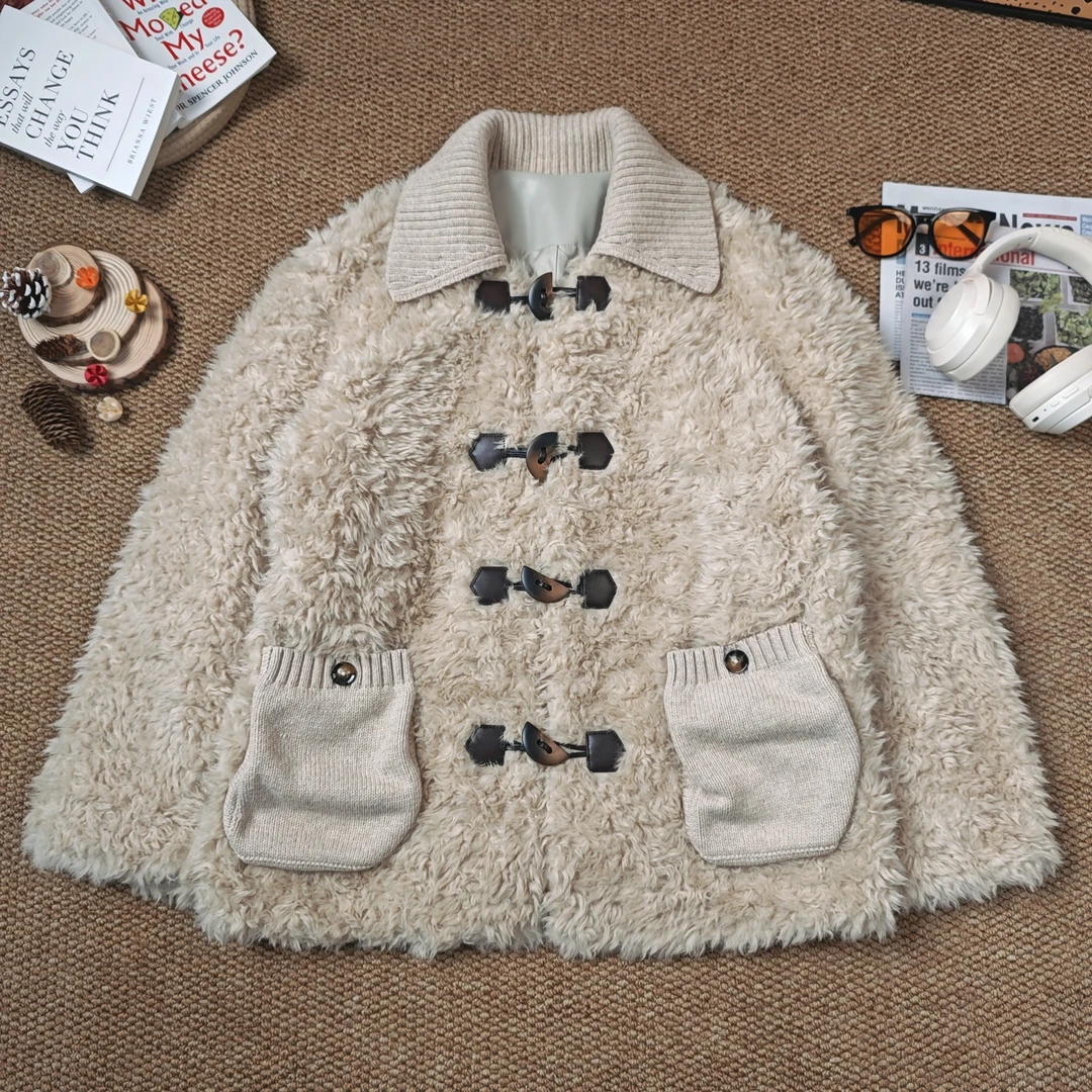 2024年秋季新款时尚百搭拼皮长袖厚外套7489