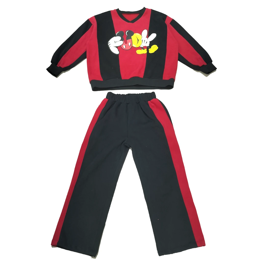 2024秋季新款拼色长袖加绒加厚休闲套装7470