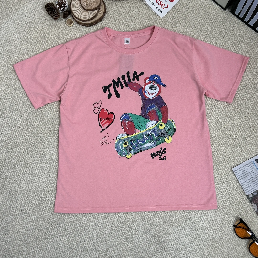 2024秋冬季新款宽松百搭时卡通印花短袖T恤8026