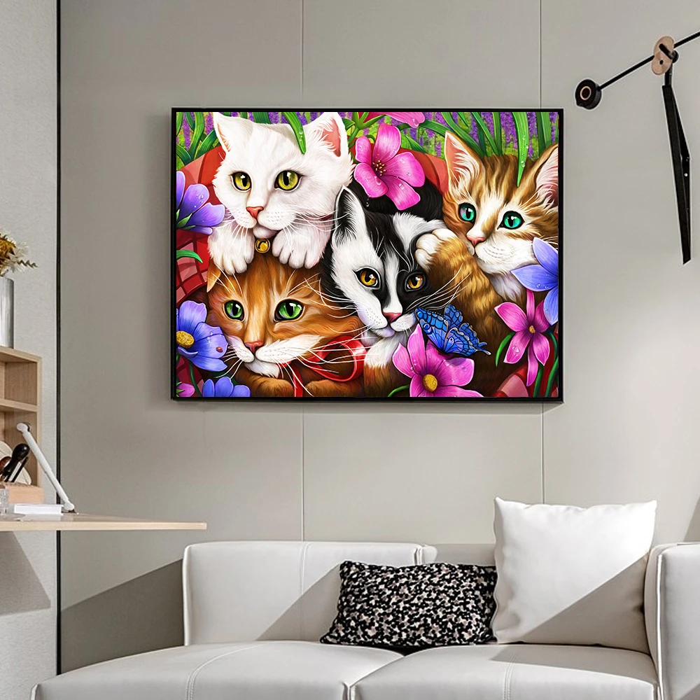 【花圃小猫（满钻圆钻）】79*59cm卧室客厅钻石画十字绣贴画8257