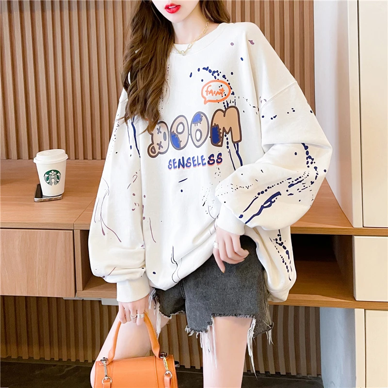 圆领宽松设计感小众长袖卫衣女穿搭新款春秋季甜美可爱大码上衣潮