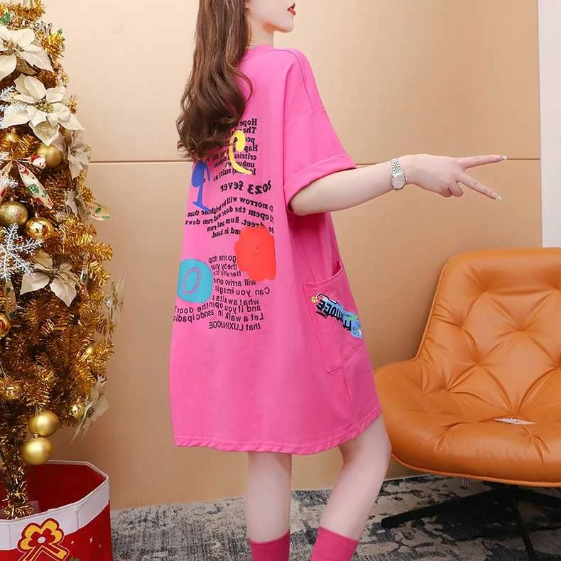 【只做100棉】夏季穿搭新款网红炸街中长款olT恤女韩版宽松减龄1136