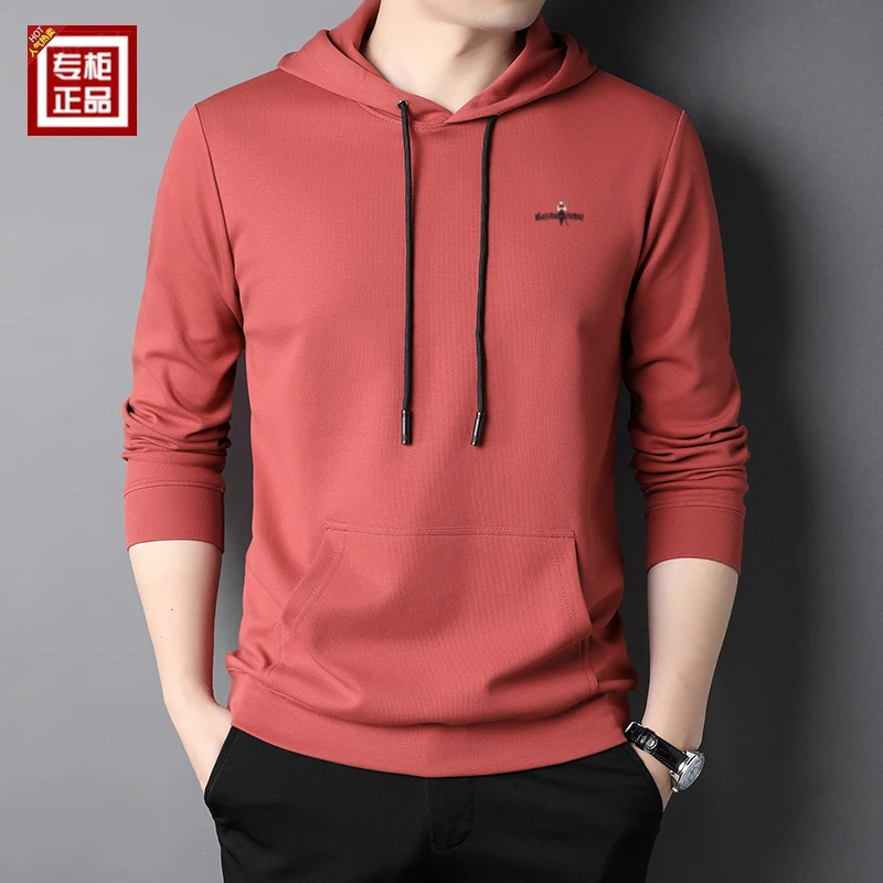 专柜正品棉质卫衣春秋新款男士连帽纯色长袖休闲百搭高档男装打底