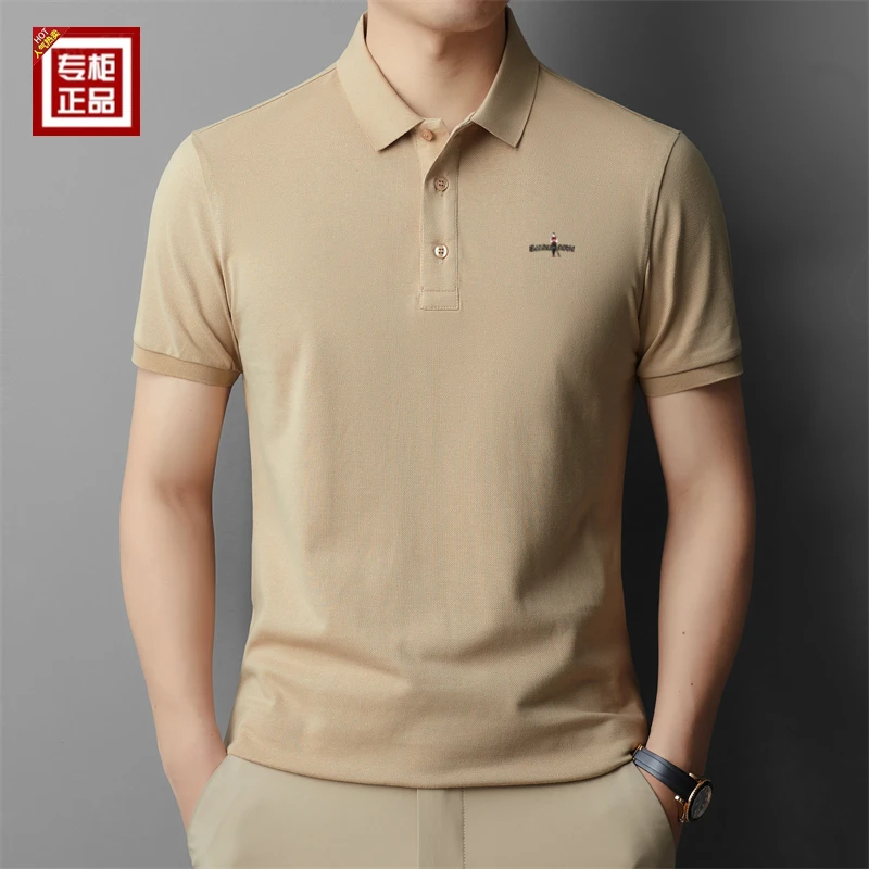 【专柜正品】轻奢夏季男士纯棉短袖休闲百搭轻奢纯色透气翻领POLO衫