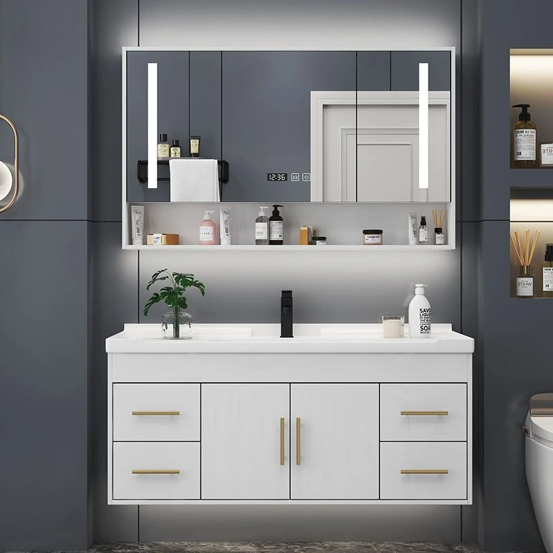 现代轻奢简约陶瓷一体盆浴室柜卫生间洗漱台脸盆镜柜免漆多层实木