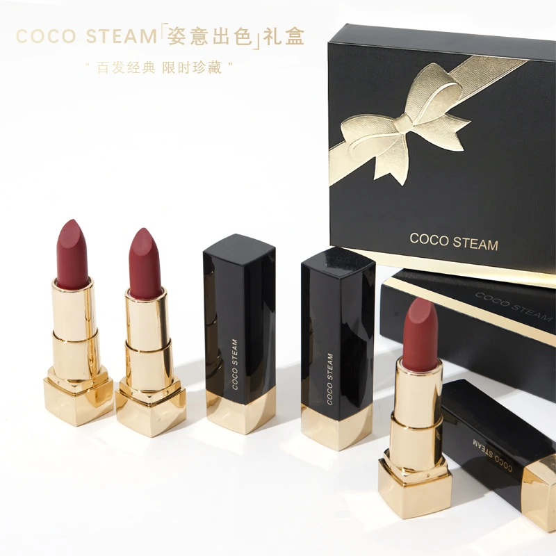 COCO STEAM 姿意出色丝绒口红3支装 显白黑金礼盒口红套装