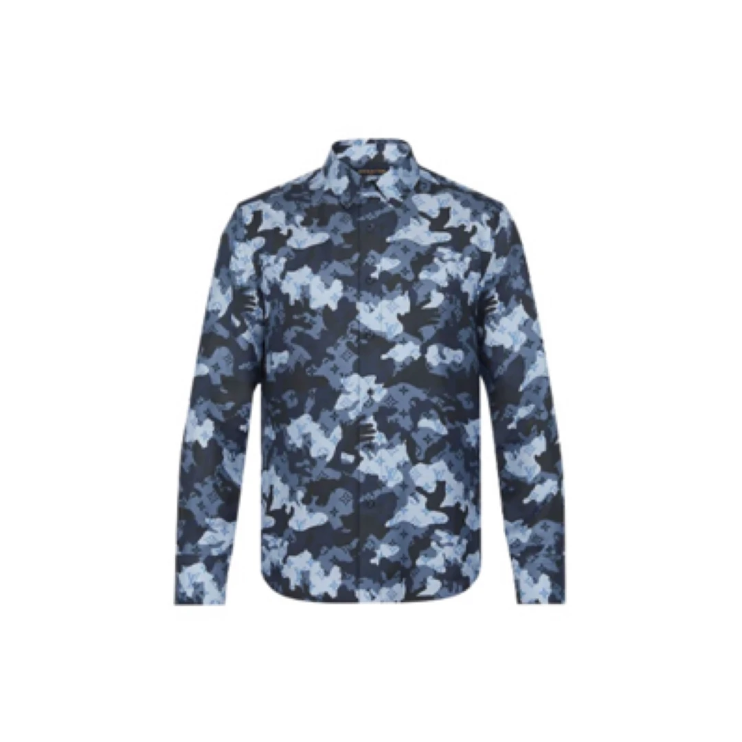 全新未使用 LouisVuitton/路易威登 迷彩满Logo丝绸长袖衬衫/L码