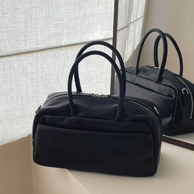 2024新款大容量牛皮波士顿包包高级质感通勤手提包单肩斜挎包