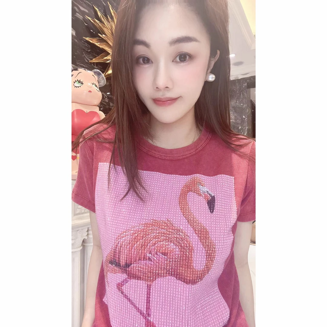 1319短袖t恤女打底半袖上衣休闲夏季2025款重工爆