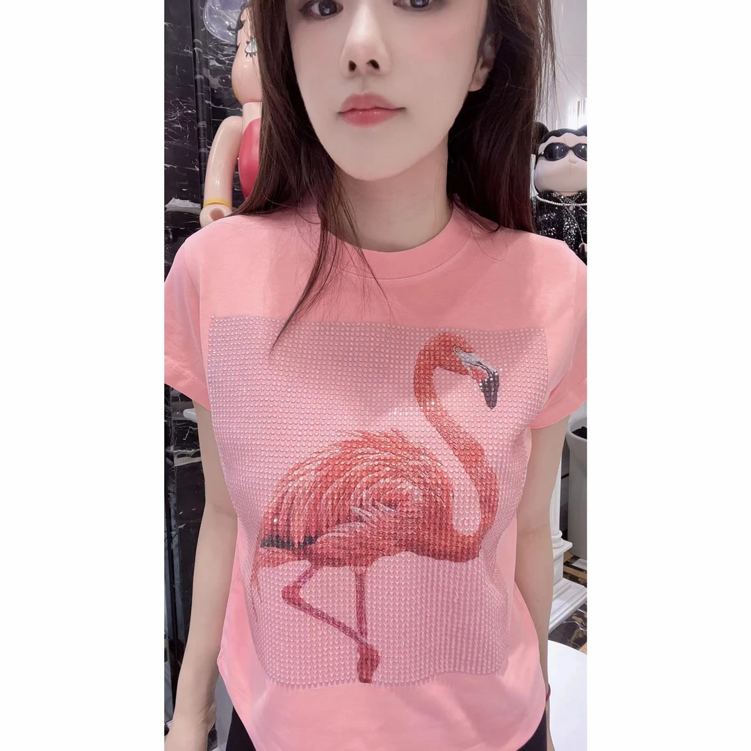 小版【火烈鸟】短袖t恤女打底半袖休闲夏季2024款重工爆款