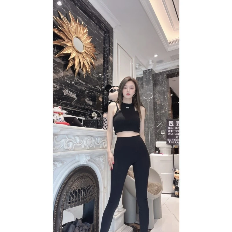 【AA1764黑色脚后可乐钻款LU裤】女士2025紧身裤小黑裤显瘦打底裤