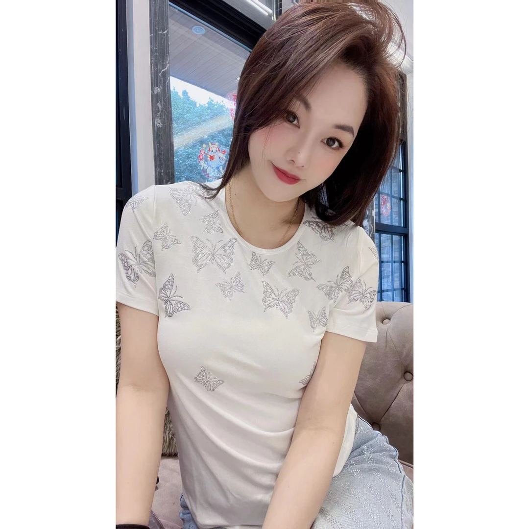 【1058】短袖t恤女打底半袖上衣休闲夏季2025款重工爆款