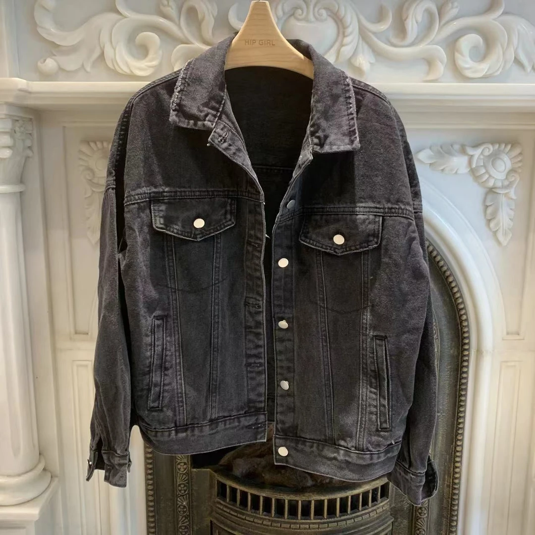 【202212040】牛仔烫钻外套女春秋装炸街欧版宽松牛仔衣ins