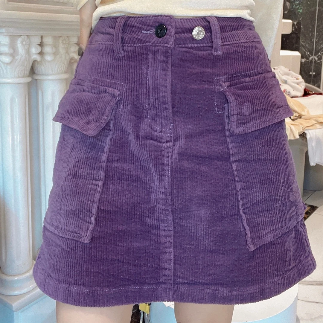 75000【灯芯裙】半身裙女短裙裤小个子棕色高腰A字包臀裙辣妹MMjk