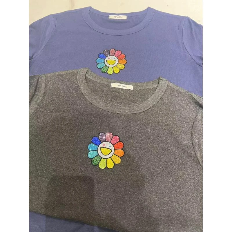 小版【1302太阳花】短袖t恤女打底半袖上衣休闲夏季2024款重工爆