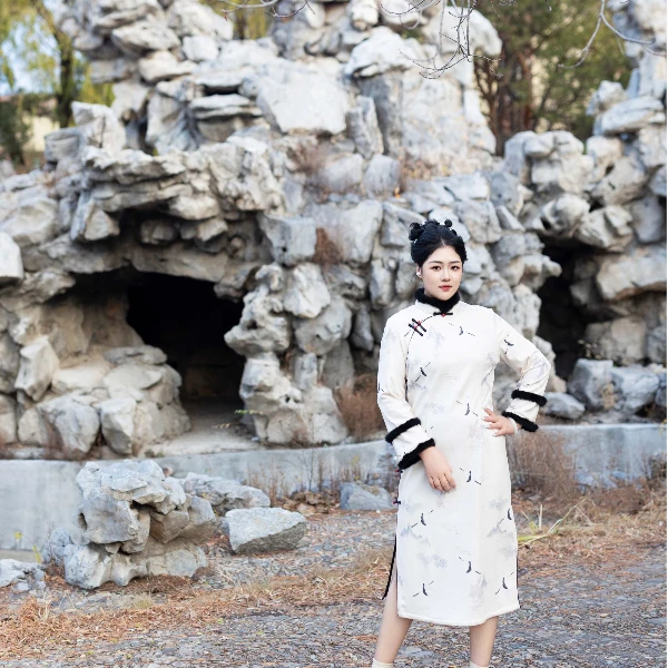 【蓉华】初冬新款复古新中式大码旗袍弹力连衣裙
