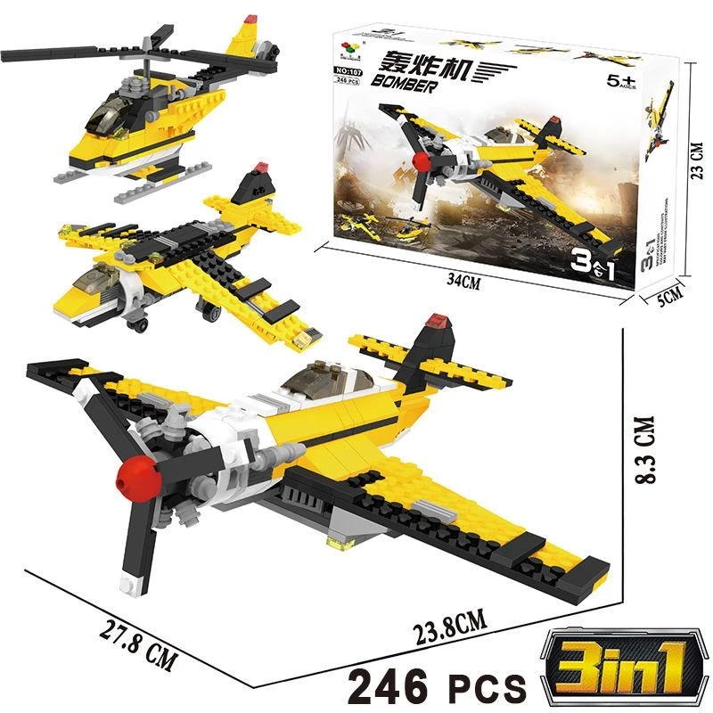 顺乐康飞机变形107积木儿童益智玩具启蒙拼搭颗粒模型男孩女孩