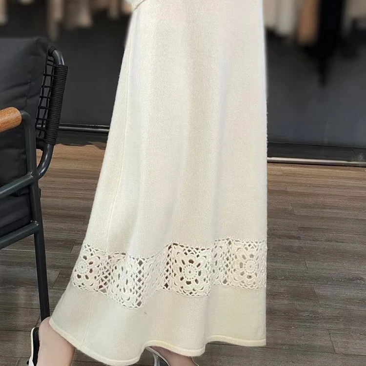 高腰气质钩花半身裙