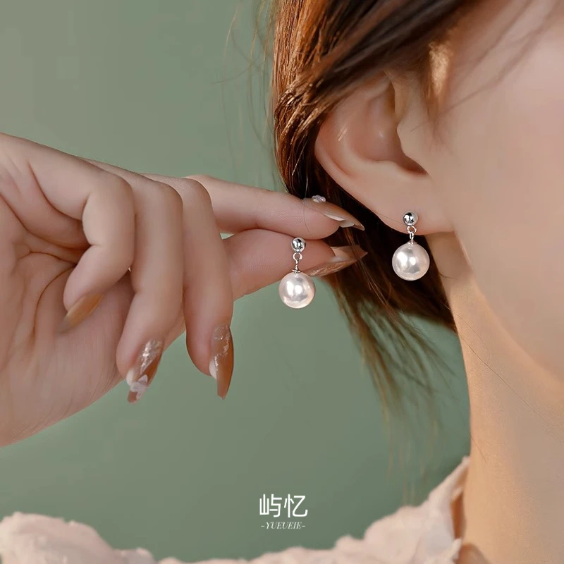 925银耳饰 纯银圆珠珠耳钉耳坠女法式复古气质轻奢简约百搭不过敏