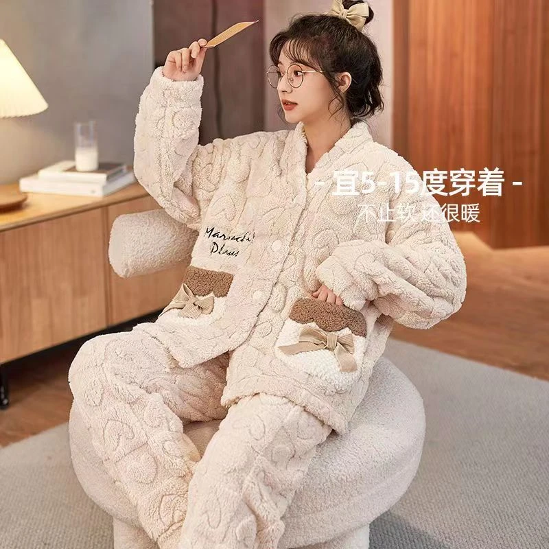 【白蝴蝶结】网红睡衣2024爆款睡衣款毛绒甜美卡通家居服可外穿秋冬