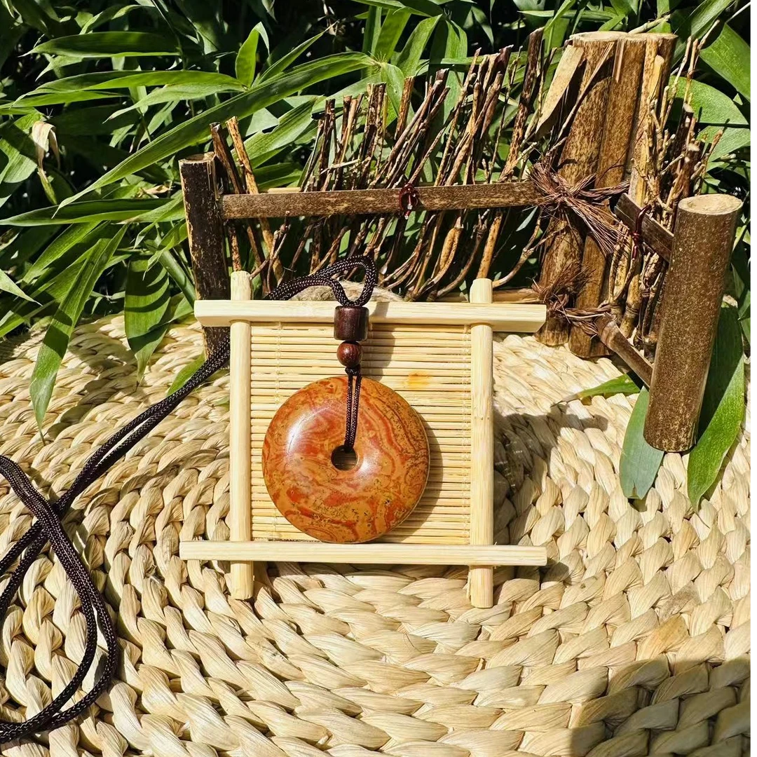 非金属布艺项链  砭石平安扣小号吊坠项链通用直径4cm