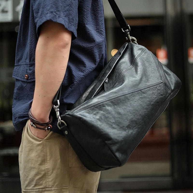 原创大容量健身包软牛皮轻便运动背包旅行真皮单肩斜挎包薄荷曼波