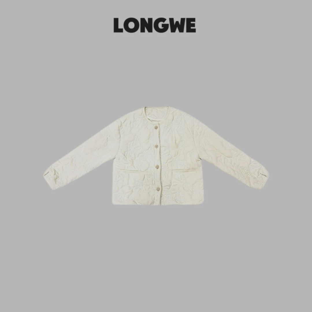 白丝绒刺绣外套 轻奢极简新款时尚百搭宽松棉服WE22106