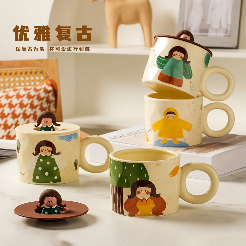 可爱杯子带盖创意马克杯陶瓷杯个性情侣水杯家用潮流早餐杯咖啡杯