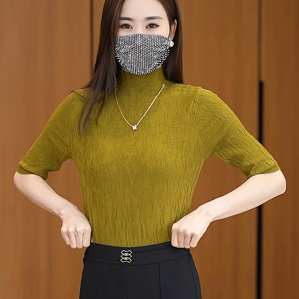 春款上新纯色半袖洋气百搭休闲显瘦时尚修身气质针织衫女韩版套头