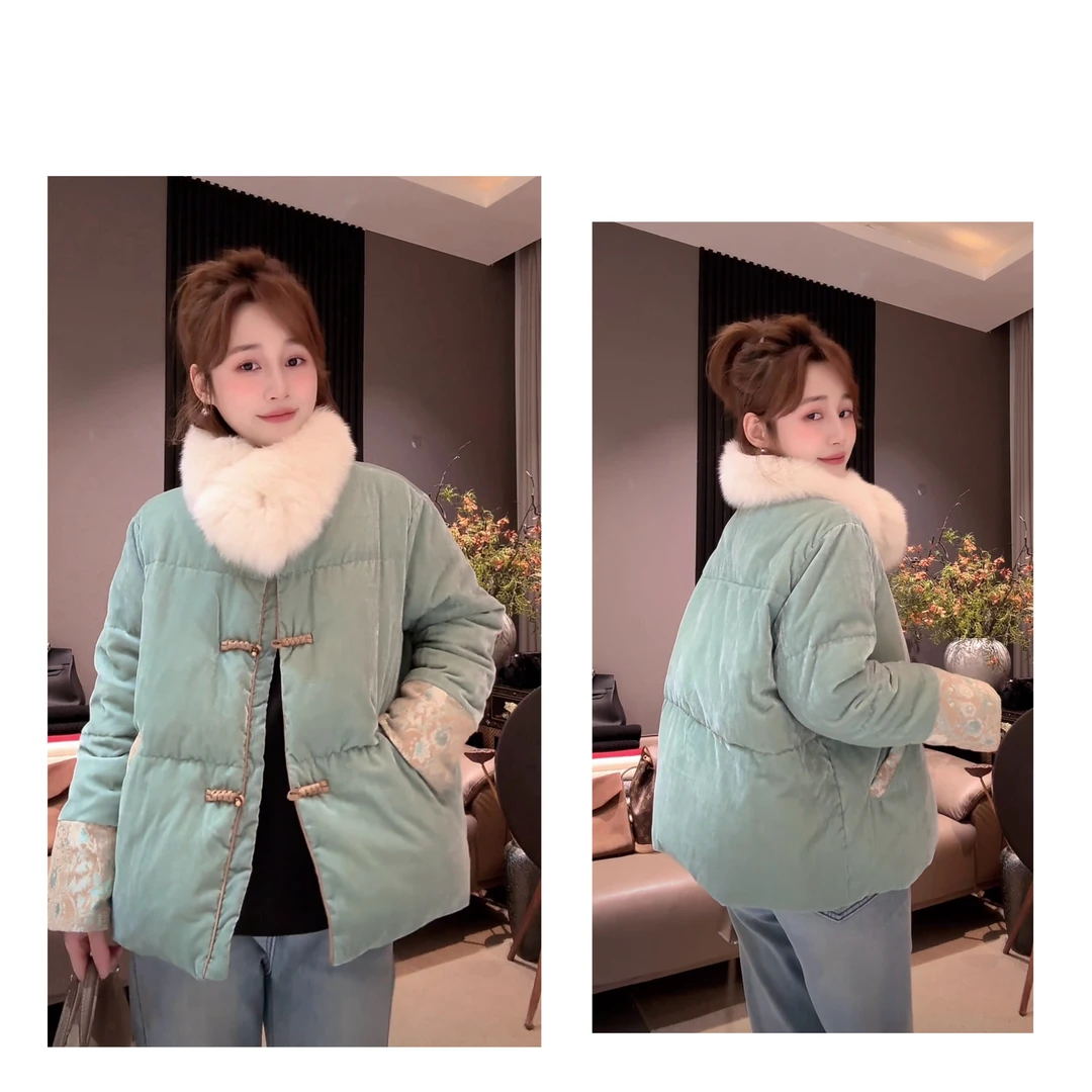 《新品首发》新中式雪尼尔盘扣百搭显瘦减龄羽绒服