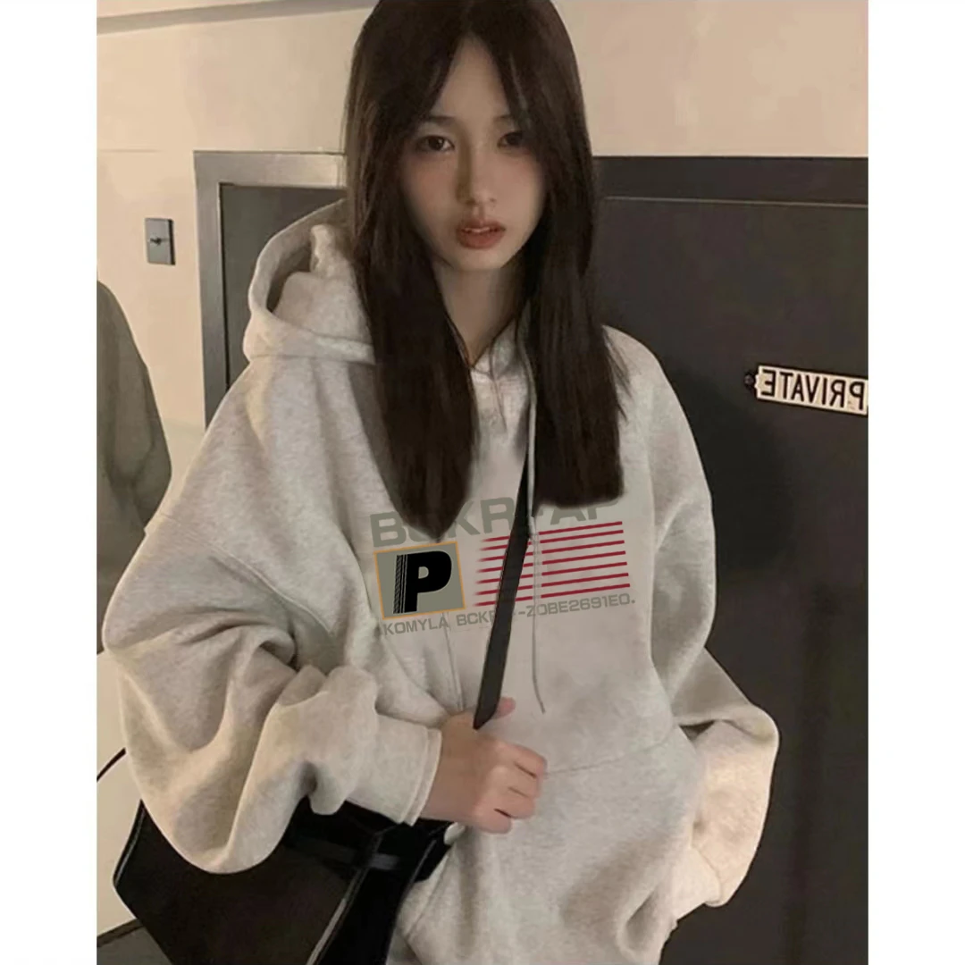 秋冬新款银狐绒加绒加厚个性连帽卫衣oversize宽松情侣闺蜜穿搭女