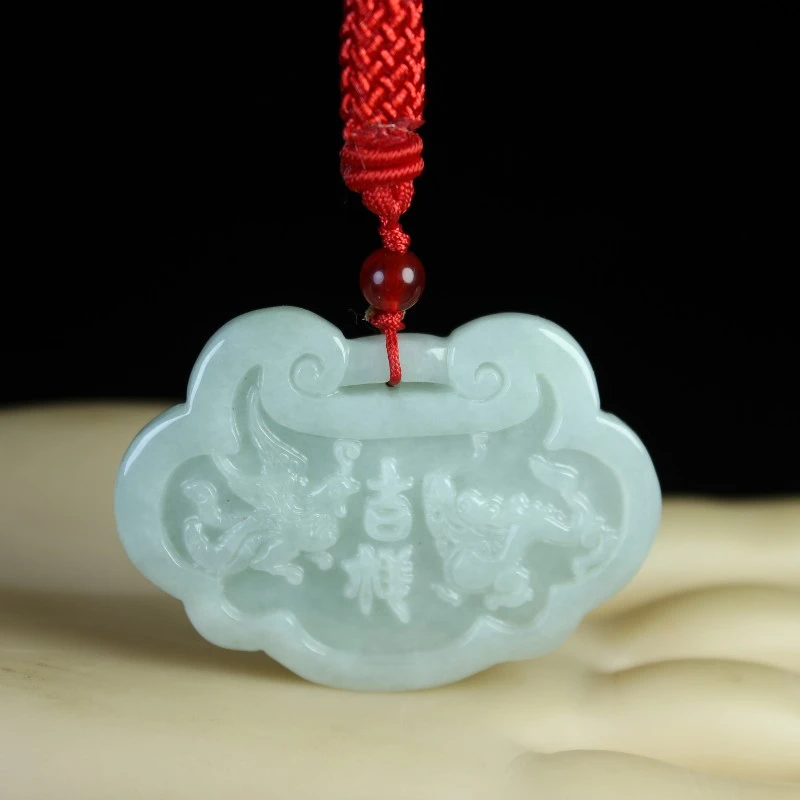 天然玉石翡翠龙凤呈祥如意锁吊坠项链挂件精美时尚宝宝龙凤锁挂坠