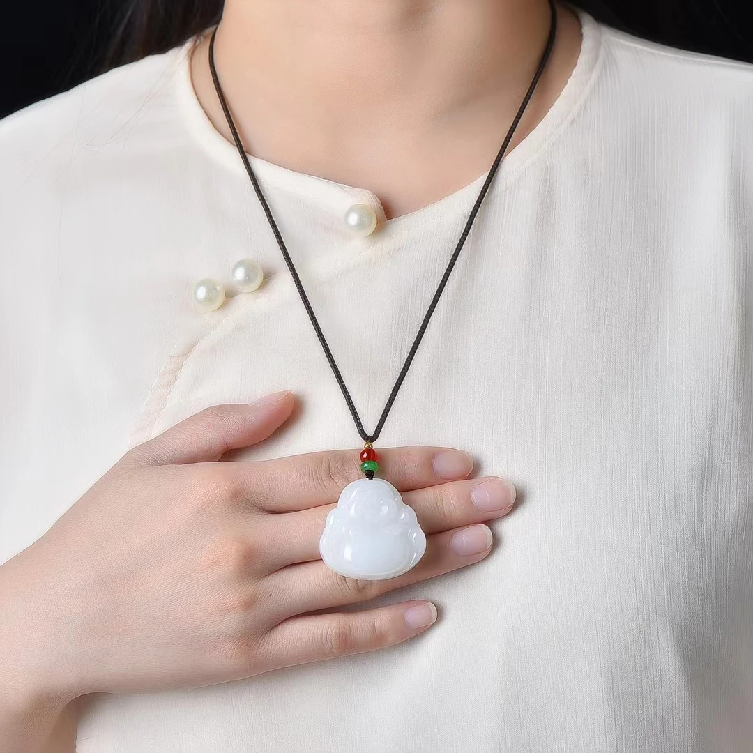 正品金丝玉弥勒佛大肚佛玉坠挂件女款气质时尚佛公弥勒佛吊坠挂件