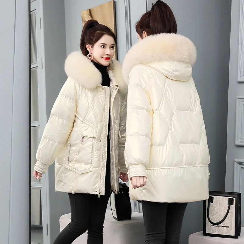 冬季韩版宽松休闲时尚洋气减龄小个子中长款连帽棉衣棉服外套女