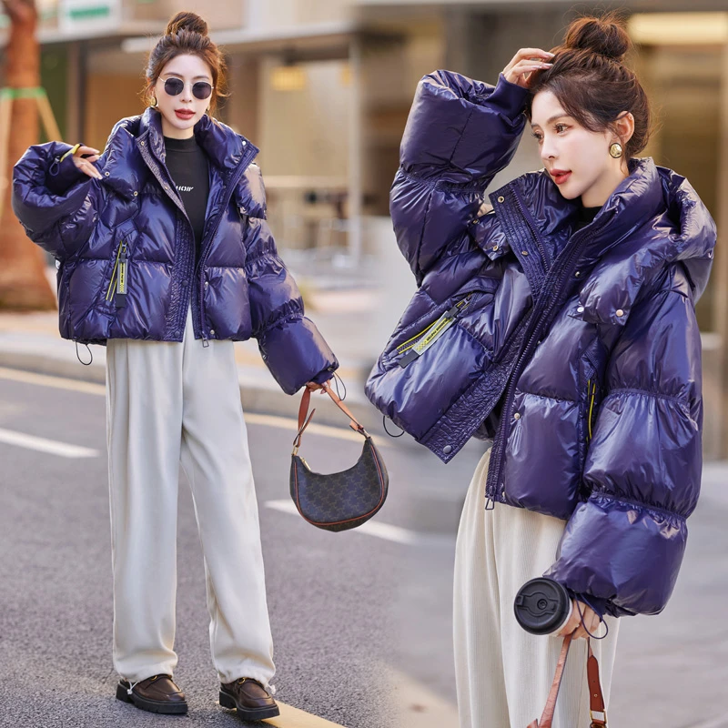 冬装韩版气质宽松时尚休闲洋气亮面免洗小个子短款白鸭绒羽绒服