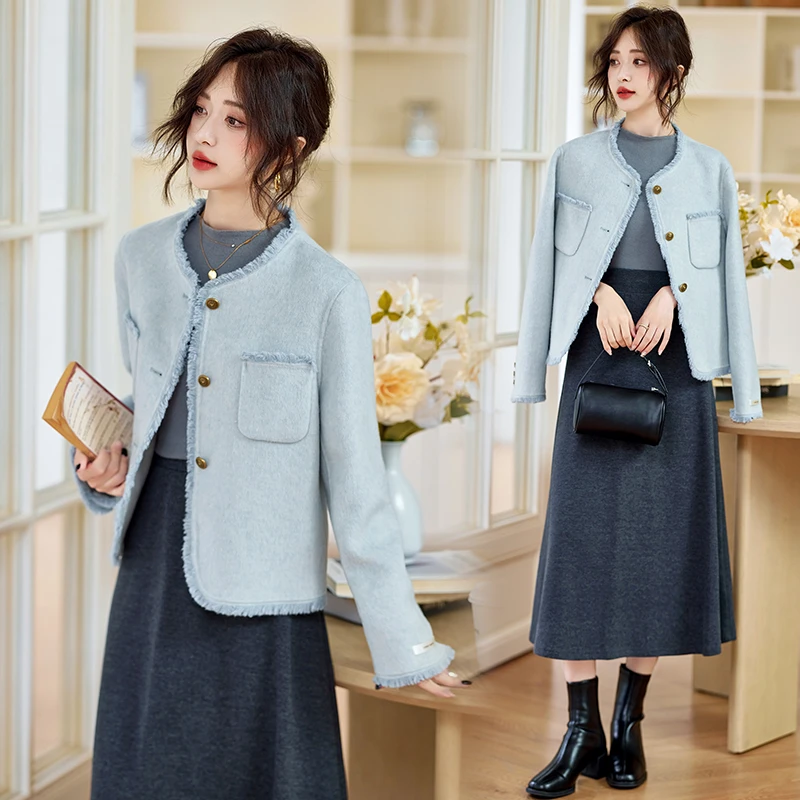 小个子韩版小香风名媛气质宽松洋气减龄双面羊毛呢短外套秋季爆款