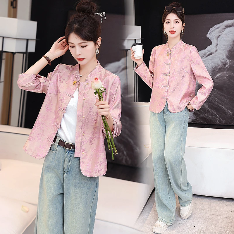 秋季爆款新中式国风复古盘扣时尚气质洋气高级感提花女短款外套