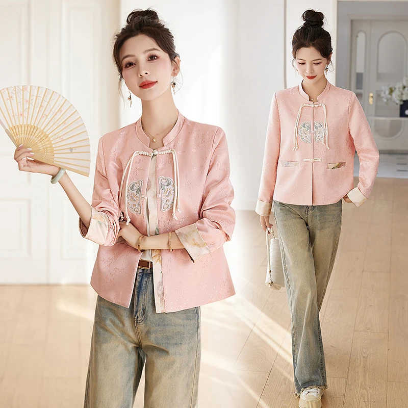 秋季爆款新中式国风复古盘扣改良唐装上衣女高级感刺绣短款外套
