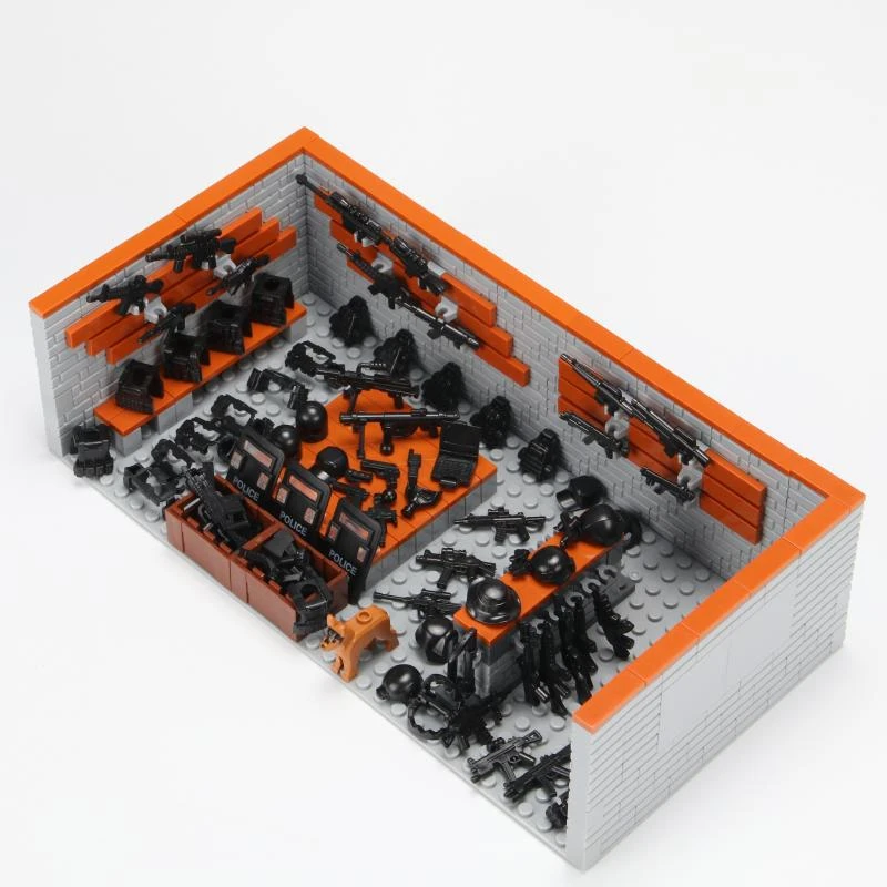 军事机械场景积木人偶特种人偶机械颗粒武器库拼装男孩特警玩具