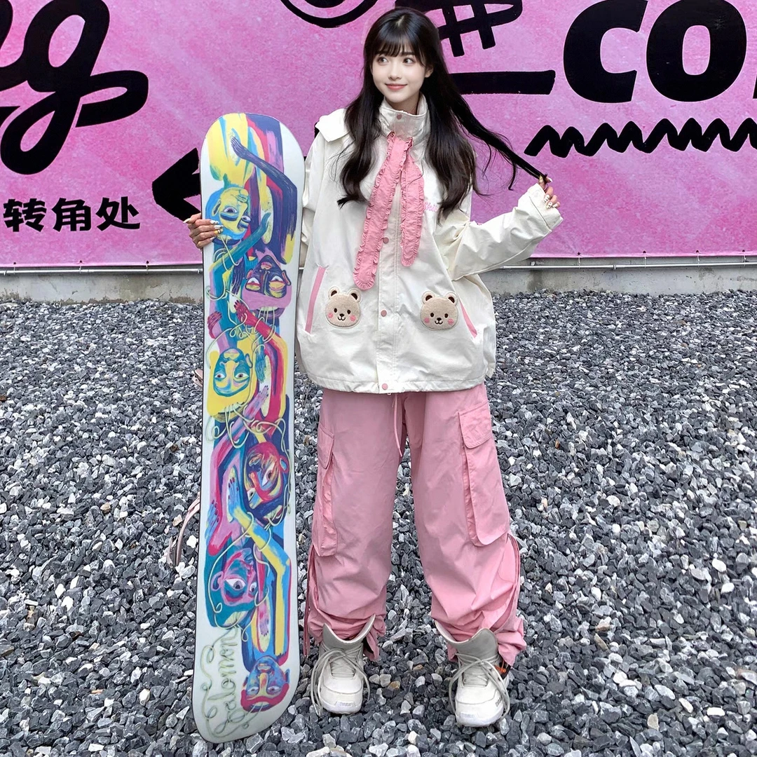 粉色滑雪服套装女2025冬季新款设计感户外防风防水保暖单板滑雪裤