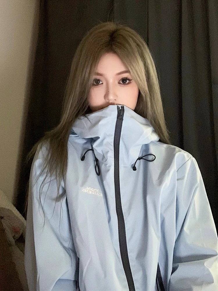 卡盛冰川蓝冲锋衣外套女春夏款vintage美式户外三合一情侣登山服