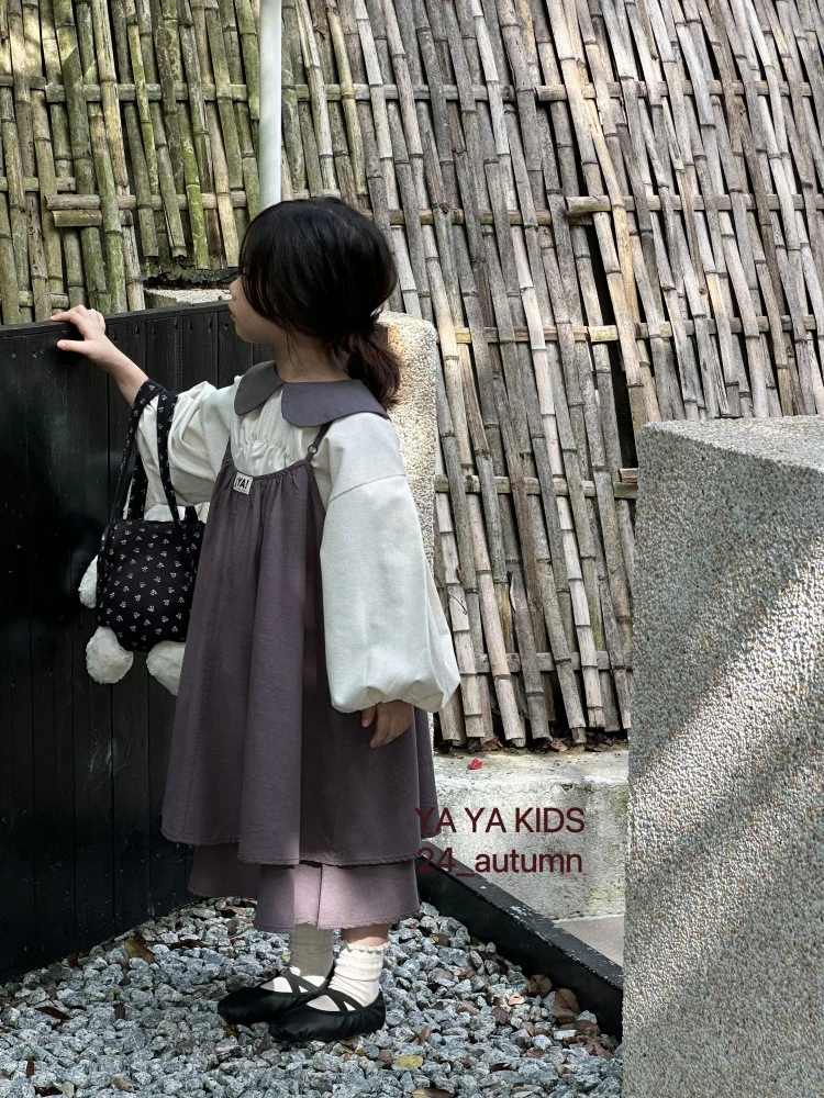 女童韩系吊带连衣裙2024秋季新款儿童小众设计感褶皱别致贴标长裙