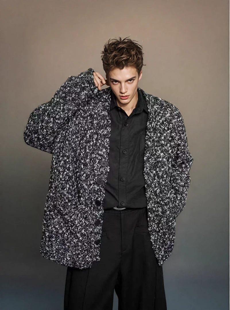 雪花纹慵懒风针织衫/毛衣男女春秋款复古高级宽松情侣外套70128