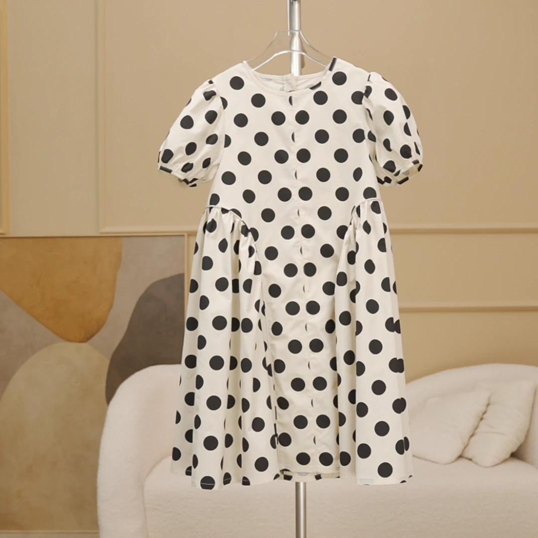 【现货】2023女童中大童小学生女孩连衣裙波点棉布裙法式36L3395
