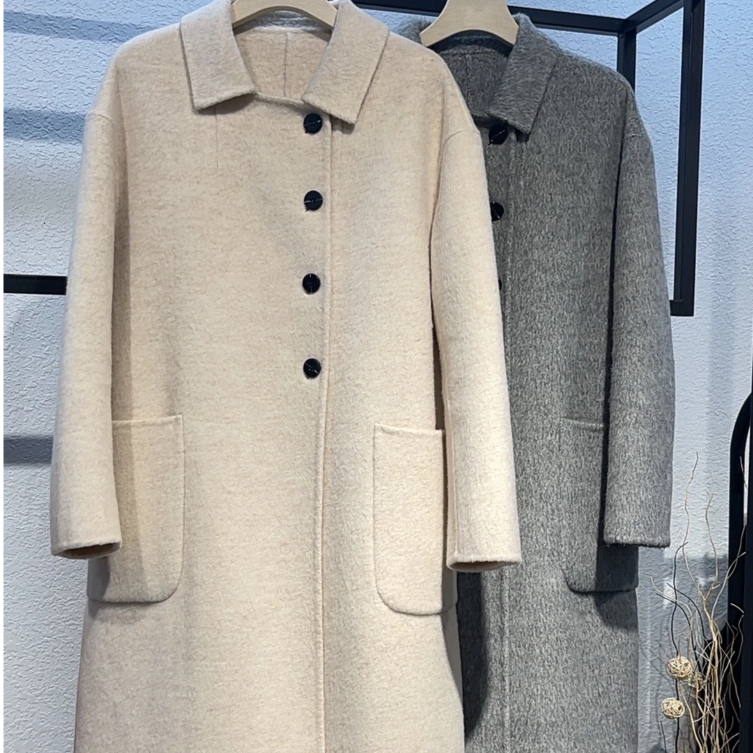 【管公子】2024新款韩版中长款时尚休闲百搭双面呢大衣
