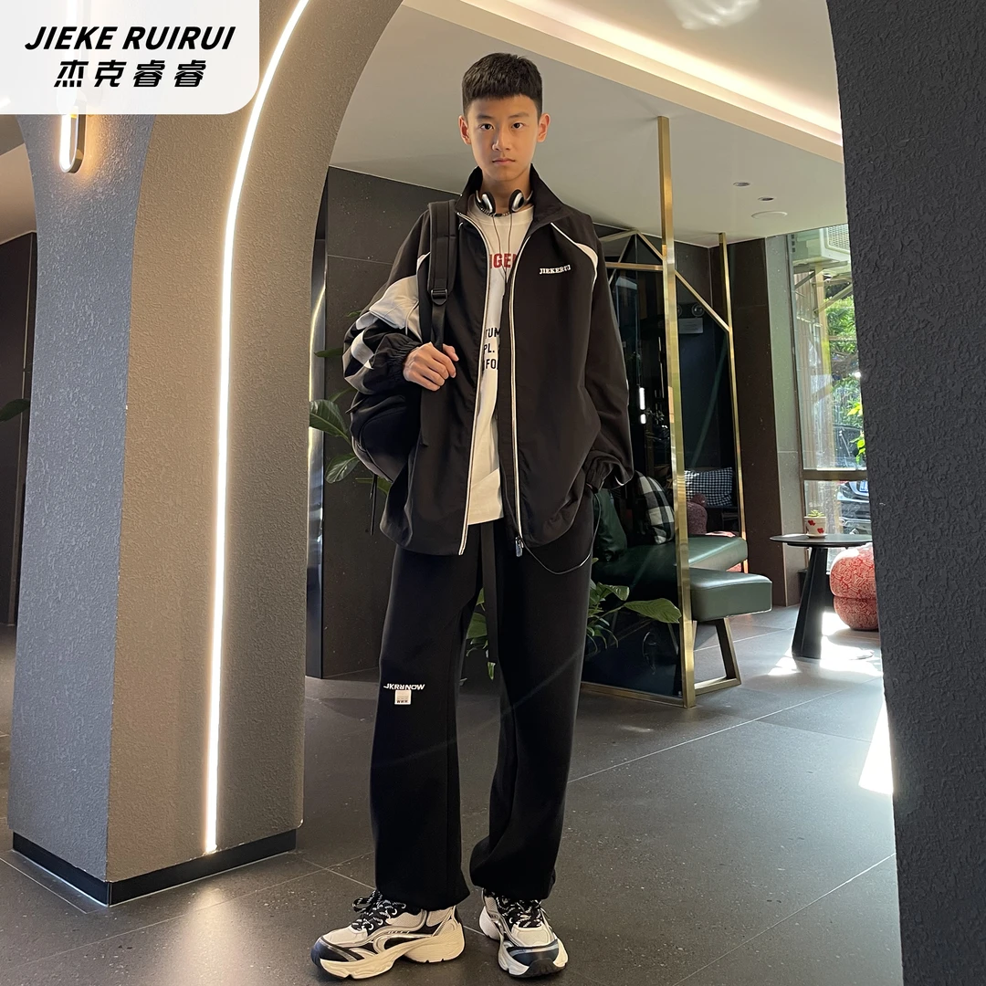 【现货-杰克睿睿】秋季新款美式运动休闲外套大童宽松洋气拉链衫潮