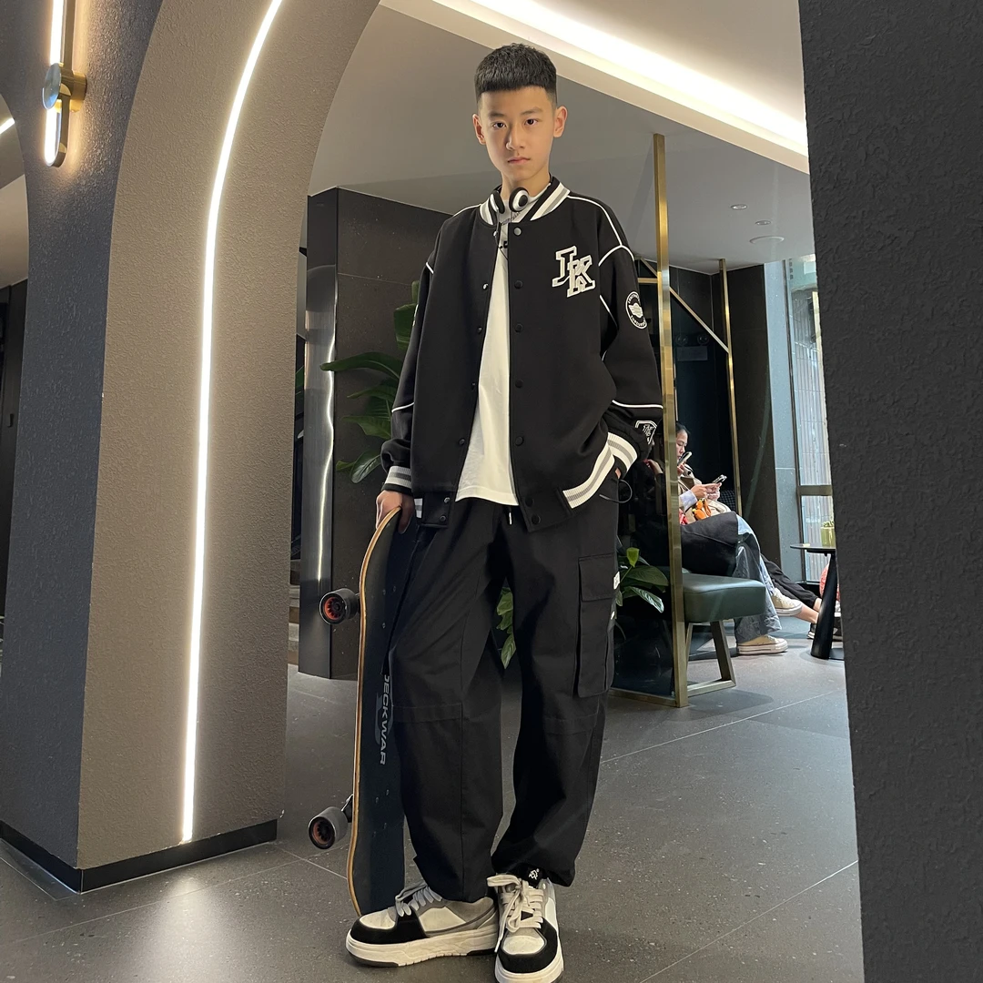 3224【杰克睿睿】春季JK绣花棒球服外套中大童亲子宽松休闲外套