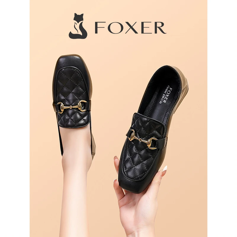金狐狸羊皮乐福鞋女新款英伦小皮鞋四季鞋一脚蹬单鞋软底豆豆鞋