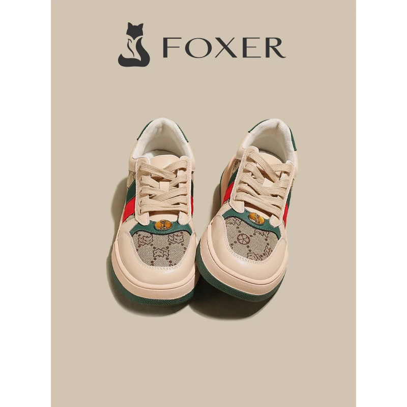 金狐狸真皮厚底板鞋女新款夏季爆款复古休闲鞋低帮百搭脏脏运